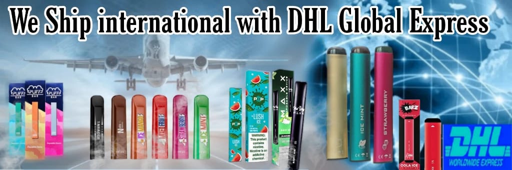 Disposable Vape International Shipping - Image displays Puff Bar, POP, Pod King, HQD Cuvies, Barz, and HQD Maxim