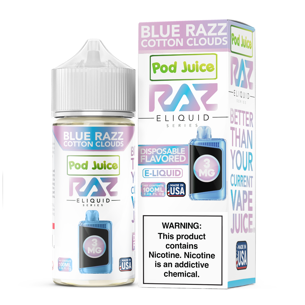 Nicotine Free Pod Juice X RAZ-Strawberry Glazed Donut, 100mL | Vapor Bridge  Blue Razz